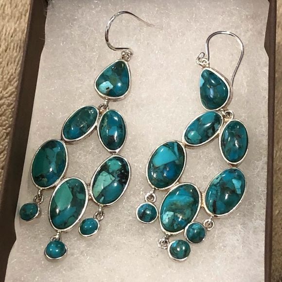 SILPADA Turquoise Sterling Silver Chandelier Vieques Drop Dangle Earrings W3289 - Picture 2 of 7